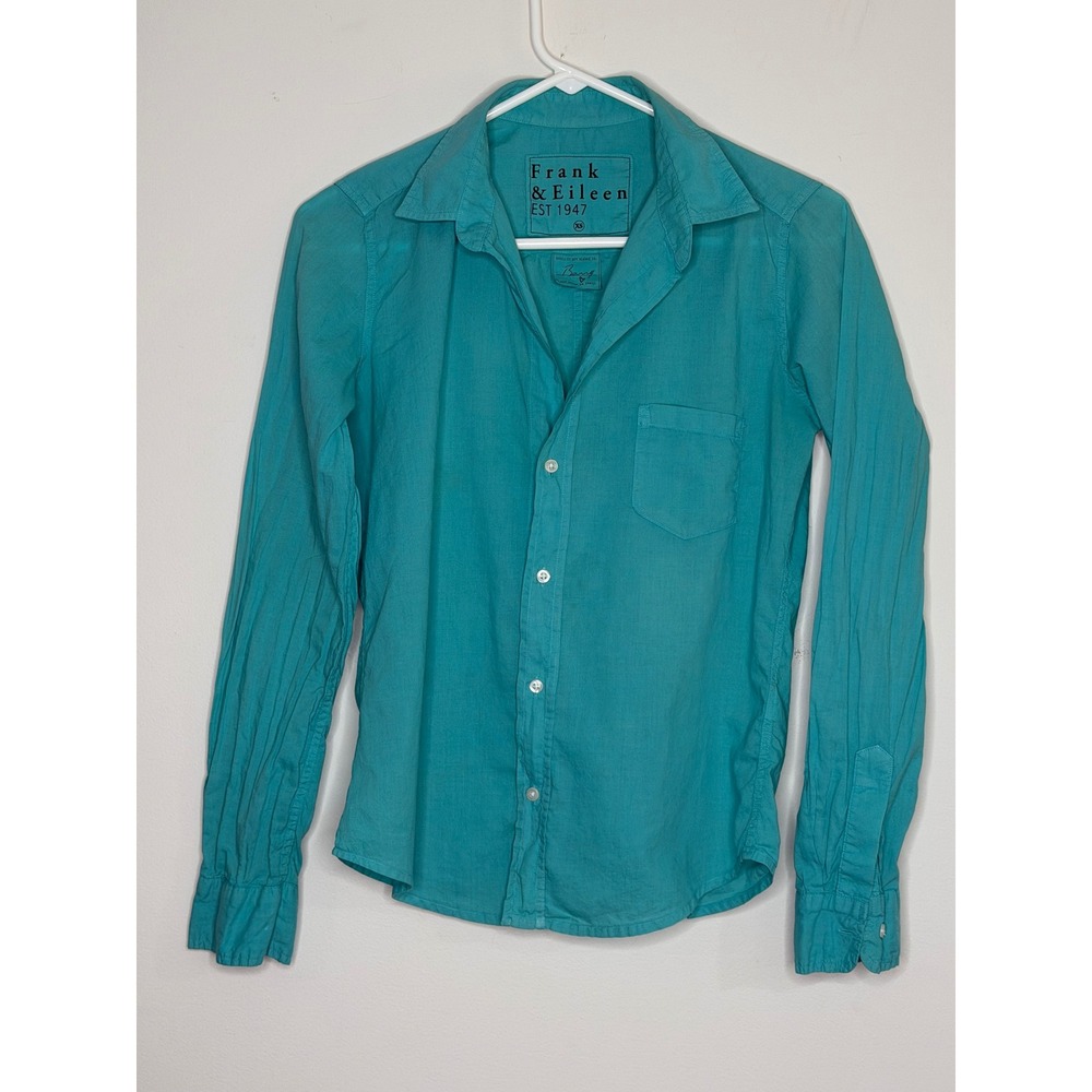 Frank & Eileen Barry Teal Turquoise Cotton Button Down Shirt XS Made in USA